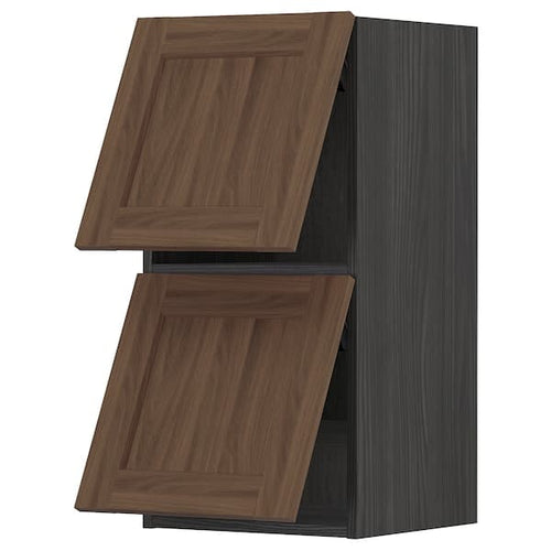 METOD - Wall cabinet horizontal w 2 doors, black Enköping/brown walnut effect, 40x80 cm
