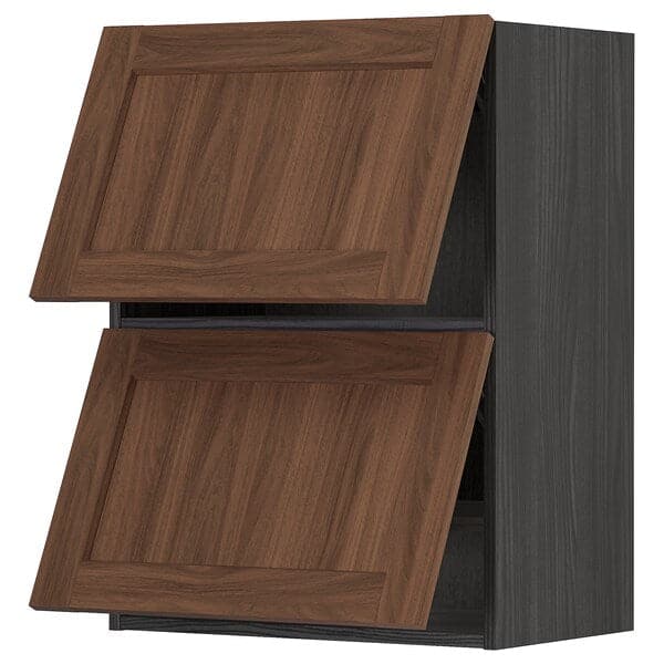 METOD - Wall cabinet horizontal w 2 doors, black Enköping/brown walnut effect, 60x80 cm - best price from Maltashopper.com 09476507