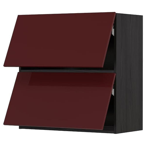 METOD - Wall cabinet horizontal w 2 doors, black Kallarp/high-gloss dark red-brown, 80x80 cm