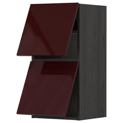 METOD - Wall cabinet horizontal w 2 doors, black Kallarp/high-gloss dark red-brown , 40x80 cm
