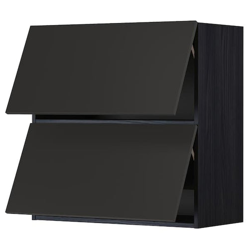 METOD - Wall cabinet horizontal w 2 doors, black/Nickebo matt anthracite, 80x80 cm