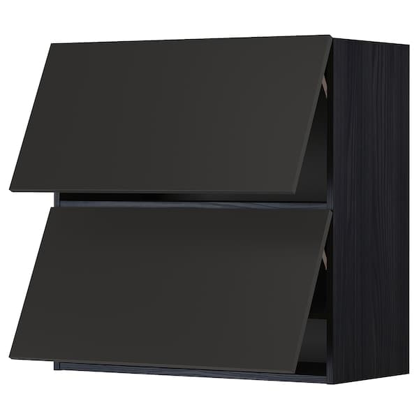 METOD wall cabinet horizontal w 2 doors, black/Nickebo matt anthracite, 80x80 cm