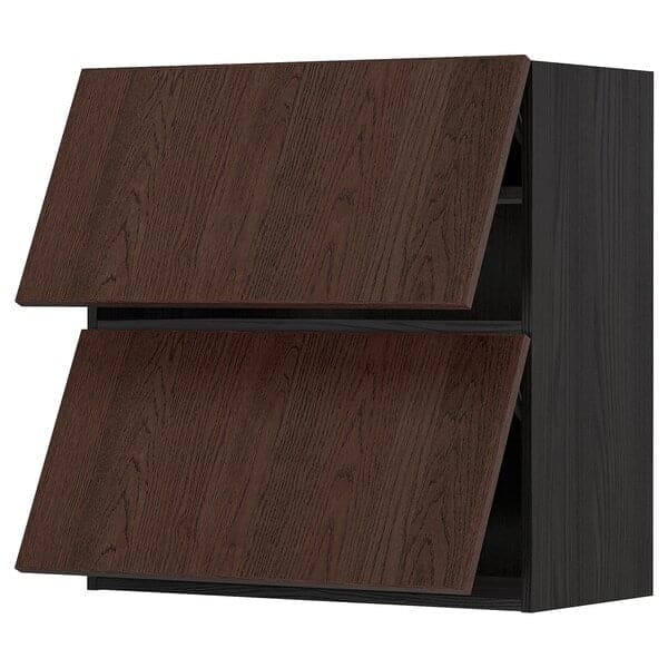 METOD - Wall cabinet horizontal w 2 doors, black/Sinarp brown, 80x80 cm - best price from Maltashopper.com 19405821
