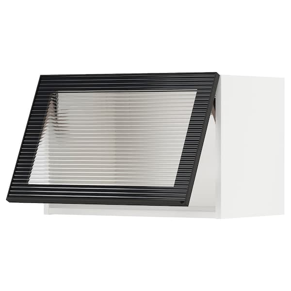 METOD - Wall cab horizontal w glass door, white/Hejsta anthracite reeded glass, 60x40 cm