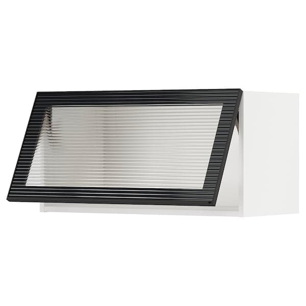METOD - Wall cab horizontal w glass door, white/Hejsta anthracite reeded glass, 80x40 cm