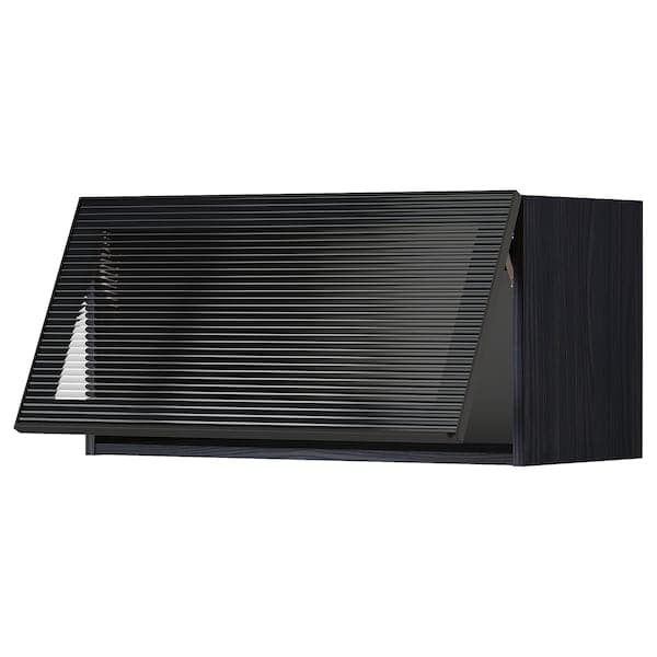 Ikea METOD - Wall cab horizontal w glass door, black/Hejsta anthracite reeded glass, 80x40 cm