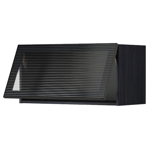 METOD - Wall cab horizontal w glass door, black/Hejsta anthracite reeded glass, 80x40 cm