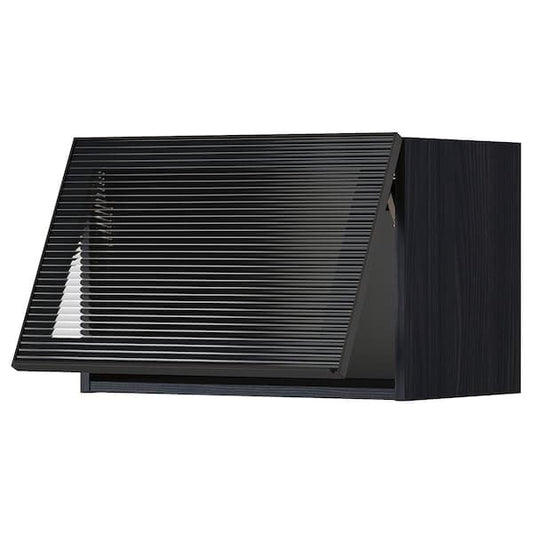 Ikea METOD - Wall cab horizontal w glass door, black/Hejsta anthracite reeded glass, 60x40 cm