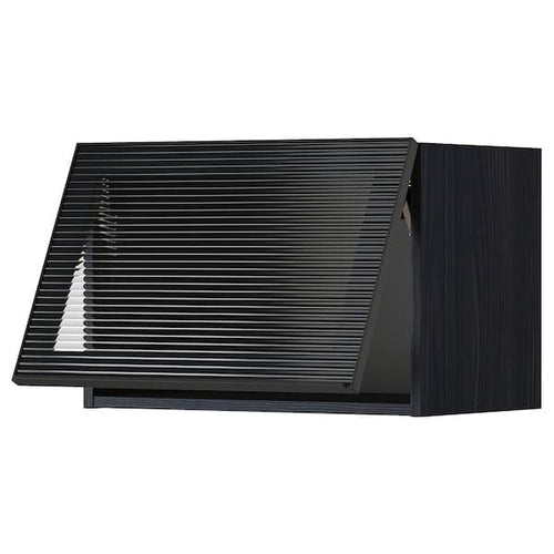 METOD - Wall cab horizontal w glass door, black/Hejsta anthracite reeded glass, 60x40 cm