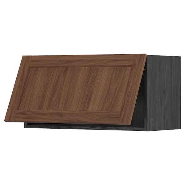 METOD wall cabinet horizontal, black Enköping/brown walnut effect, 80x40 cm
