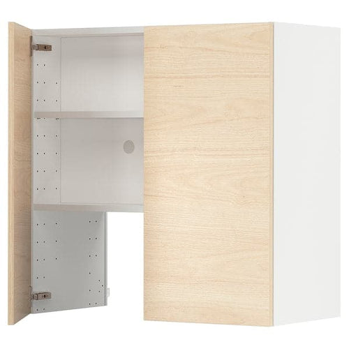 METOD - Wall cb f extr hood w shlf/door, white/Askersund light ash effect , 80x80 cm