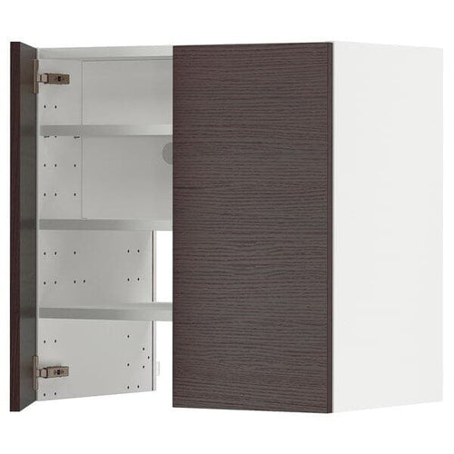 METOD - Wall cb f extr hood w shlf/door, white Askersund/dark brown ash effect , 60x60 cm