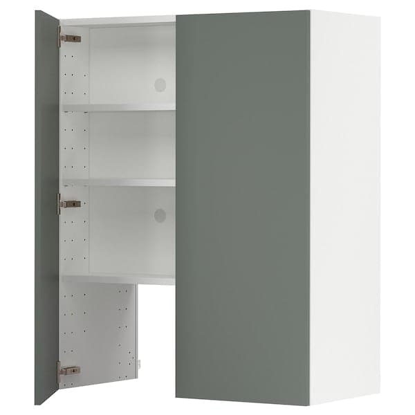 METOD - Wall cb f extr hood w shlf/door, white/Bodarp grey-green, 80x100 cm