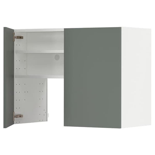 METOD - Wall cb f extr hood w shlf/door, white/Bodarp grey-green , 80x60 cm