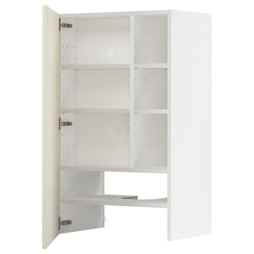 METOD - Wall cb f extr hood w shlf/door, white/Bodbyn off-white, 60x100 cm