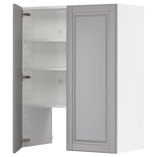METOD - Wall cb f extr hood w shlf/door, white/Bodbyn grey, 80x100 cm