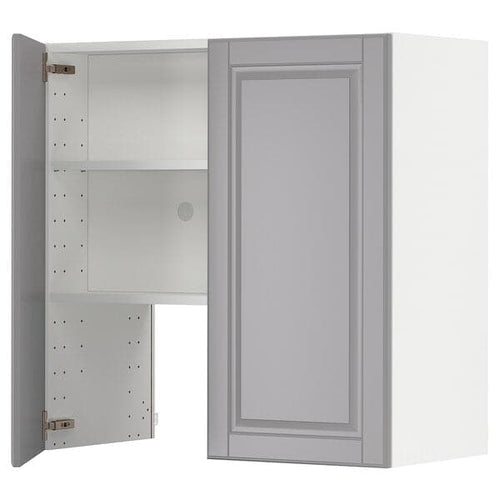 METOD - Wall cb f extr hood w shlf/door, white/Bodbyn grey, 80x80 cm