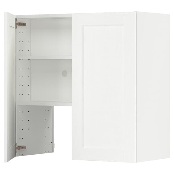 METOD - Wall cb f extr hood w shlf/door, white Enköping/white wood effect, 80x80 cm - best price from Maltashopper.com 39504330