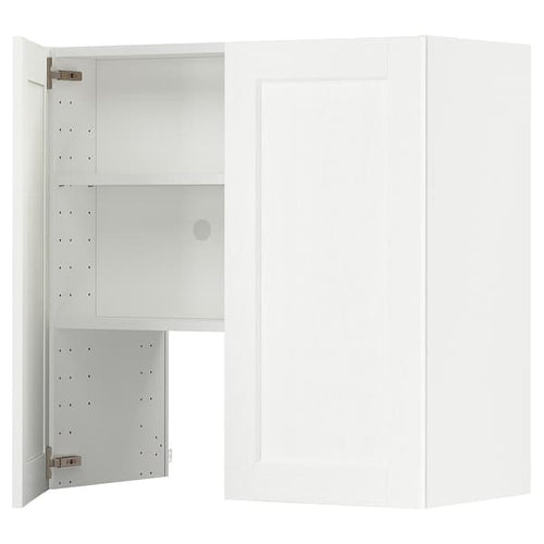 METOD - Wall cb f extr hood w shlf/door, white Enköping/white wood effect, 80x80 cm