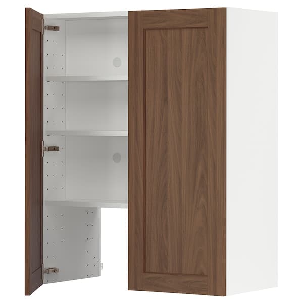 METOD - Hood wall unit with shelf/door, Enköping white/brown walnut effect,  , 80x100 cm