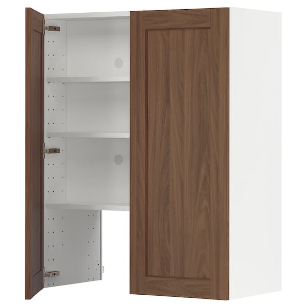 METOD - Wall cb f extr hood w shlf/door, white Enköping/brown walnut effect, 80x100 cm