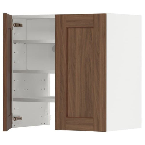 METOD wall cb f extr hood w shlf/door, white Enköping/brown walnut effect, 60x60 cm