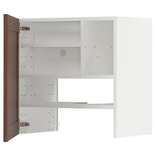 METOD - Wall cb f extr hood w shlf/door, white Enköping/brown walnut effect, 60x60 cm