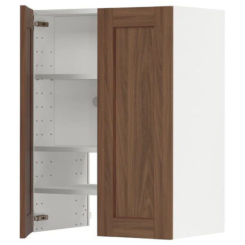 METOD - Wall cb f extr hood w shlf/door, white Enköping/brown walnut effect, 60x80 cm