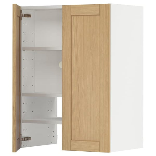 METOD wall cb f extr hood w shlf/door, white/Forsbacka oak, 60x80 cm