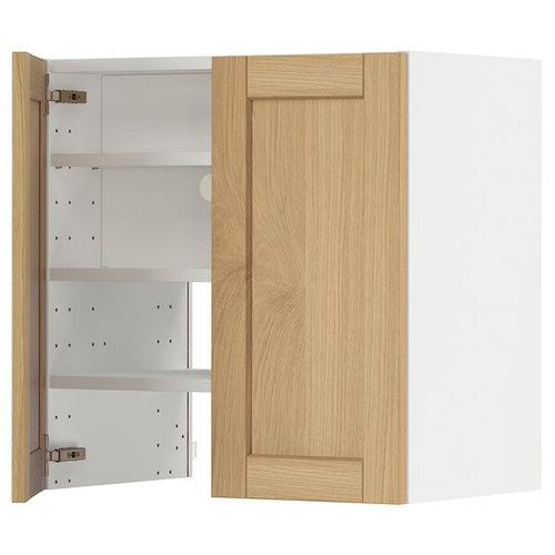 METOD - Wall cb f extr hood w shlf/door, white/Forsbacka oak, 60x60 cm
