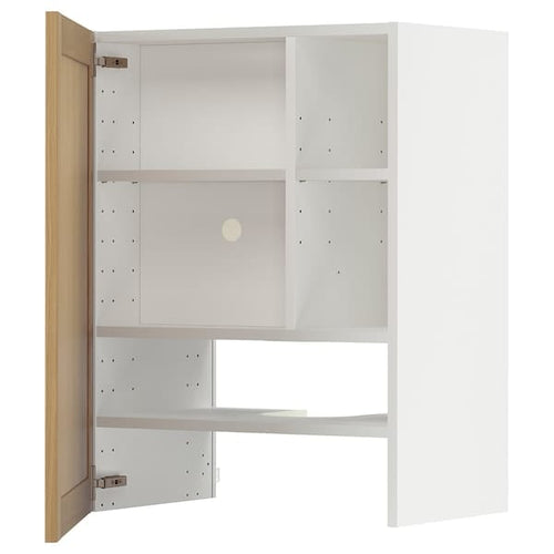 METOD wall cb f extr hood w shlf/door, white/Forsbacka oak, 60x80 cm