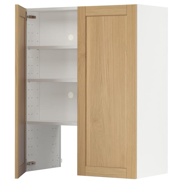 METOD - Wall cb f extr hood w shlf/door, white/Forsbacka oak, 80x100 cm