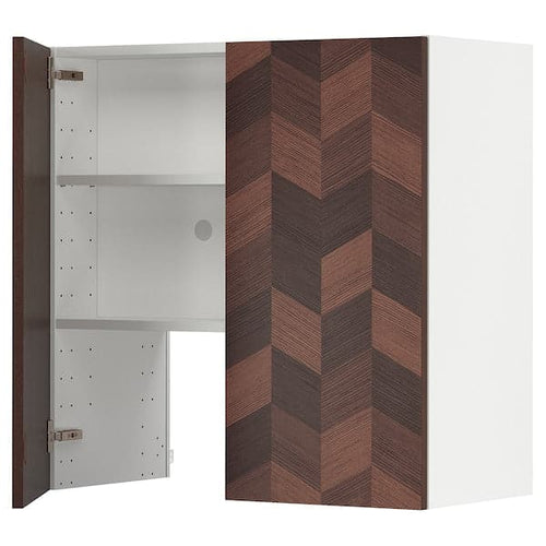METOD - Wall cb f extr hood w shlf/door, white Hasslarp/brown patterned , 80x80 cm