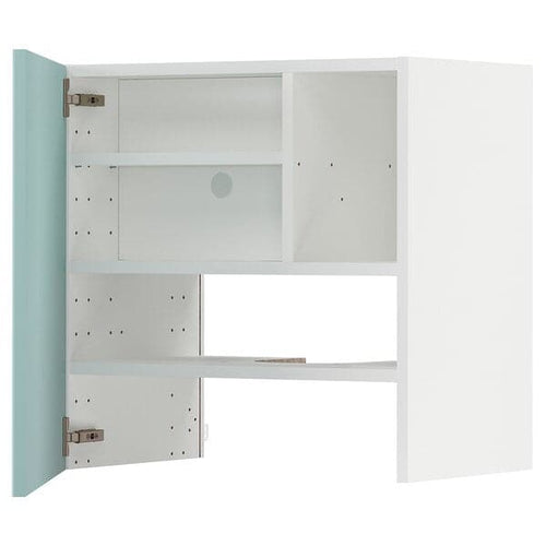 METOD - Wall cb f extr hood w shlf/door, white Järsta/high-gloss light turquoise , 60x60 cm