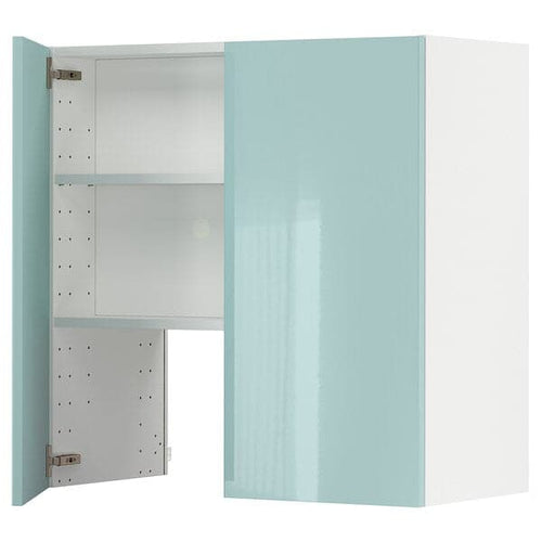 METOD - Wall cb f extr hood w shlf/door, white Järsta/high-gloss light turquoise , 80x80 cm