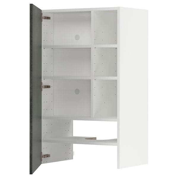 METOD wall cb f extr hood w shlf/door, white/Kalhyttan dark grey concrete effect, 60.0x100.0x38.6 cm