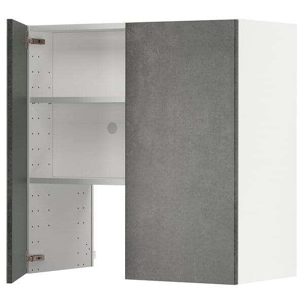 METOD - Hood wall unit with shelf/door, white/Kalhyttan dark grey concrete effect, , 80x80 cm - best price from Maltashopper.com 69504343