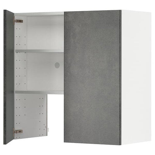 METOD - Hood wall unit with shelf/door, white/Kalhyttan dark grey concrete effect, , 80x80 cm
