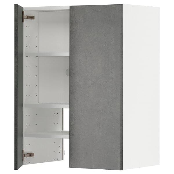 METOD - Hood wall unit with shelf/door, white/Kalhyttan dark grey concrete effect, , 60x80 cm