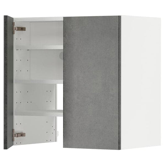 METOD - Hood wall unit with shelf/door, white/Kalhyttan dark grey concrete effect, , 60x60 cm - best price from Maltashopper.com 79505262