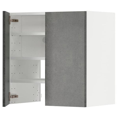 METOD wall cb f extr hood w shlf/door, white/Kalhyttan dark grey concrete effect, 60x60 cm
