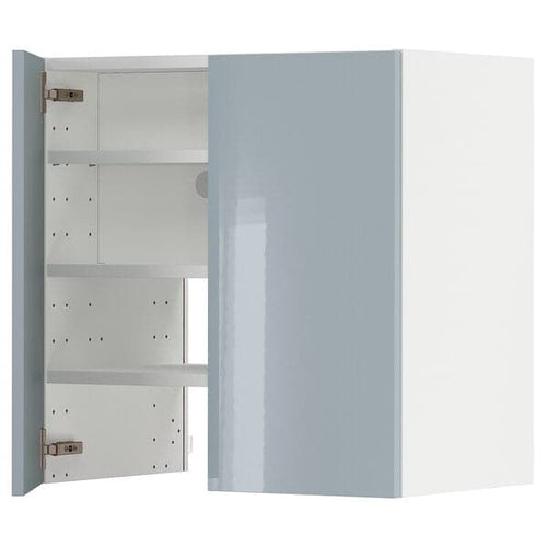 METOD - Wall cb f extr hood w shlf/door, white/Kallarp light grey-blue , 60x60 cm