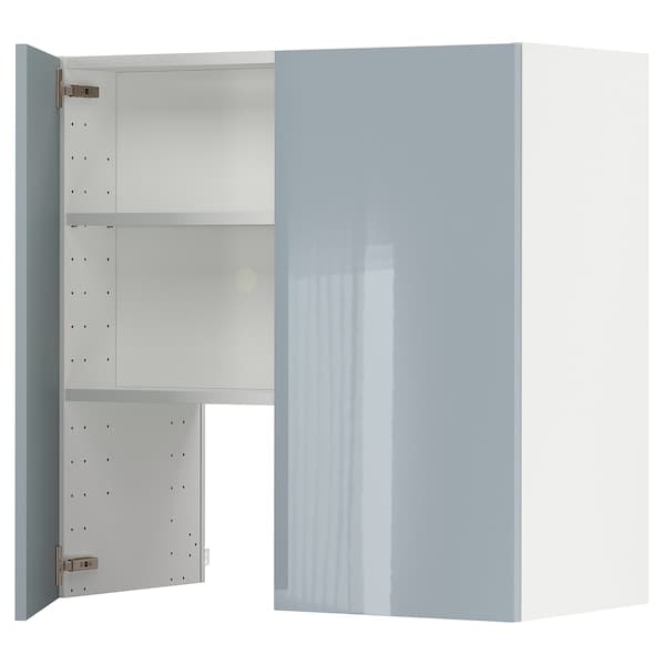 Ikea METOD - Wall cb f extr hood w shlf/door, white/Kallarp light grey-blue, 80x80 cm
