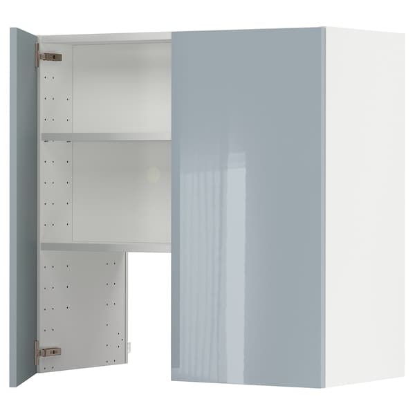 METOD - Wall cb f extr hood w shlf/door, white/Kallarp light grey-blue, 80x80 cm - best price from Maltashopper.com 99504346