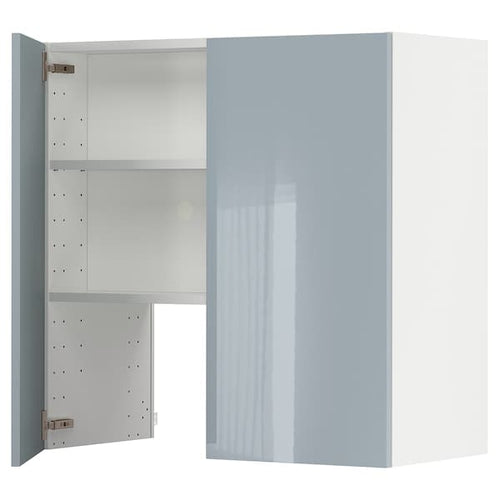 METOD - Wall cb f extr hood w shlf/door, white/Kallarp light grey-blue, 80x80 cm