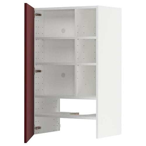 METOD - Wall cb f extr hood w shlf/door, white Kallarp/high-gloss dark red-brown , 60x100 cm