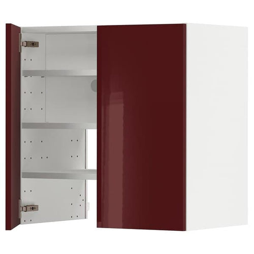 METOD - Wall cb f extr hood w shlf/door, white Kallarp/high-gloss dark red-brown , 60x60 cm