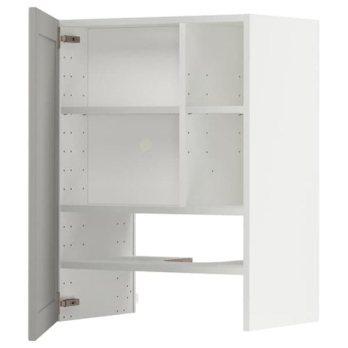 METOD wall cb f extr hood w shlf/door, white/Lerhyttan light grey, 60x80 cm