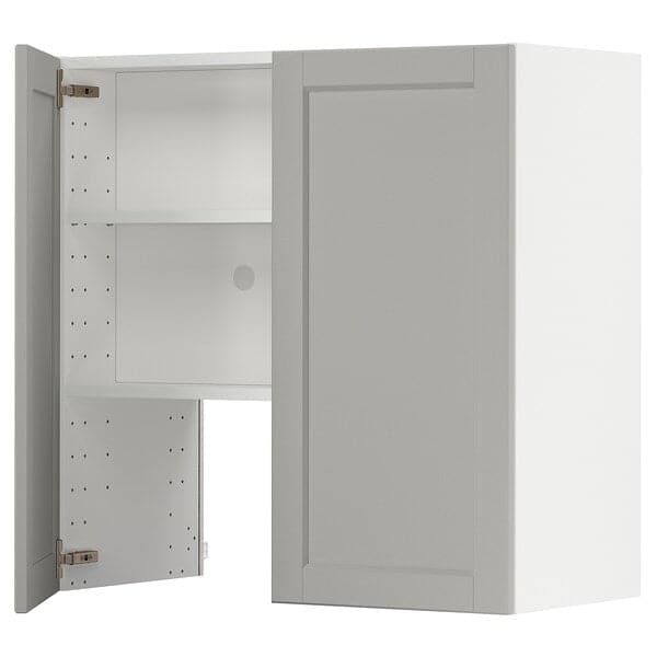 Ikea METOD - Wall cb f extr hood w shlf/door, white/Lerhyttan light grey, 80x80 cm