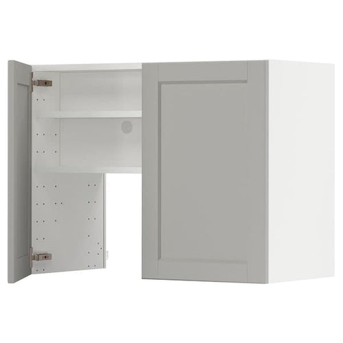 METOD wall cb f extr hood w shlf/door, white/Lerhyttan light grey, 80x60 cm